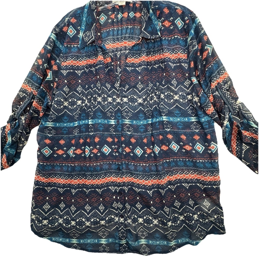 Vintage America Button Up Blouse Women's size XL Aztec Cowgirl Southwestern
